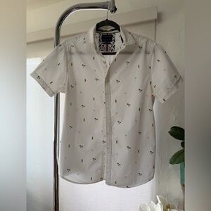 Denim & Flower White Short-Sleeve Button-Down with Palm Trees & Flamingos